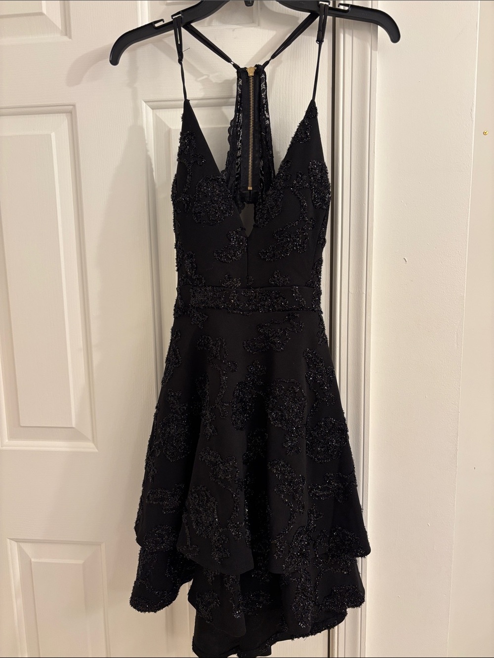 Emerald Sundae Black Beaded High-Low Party Dress